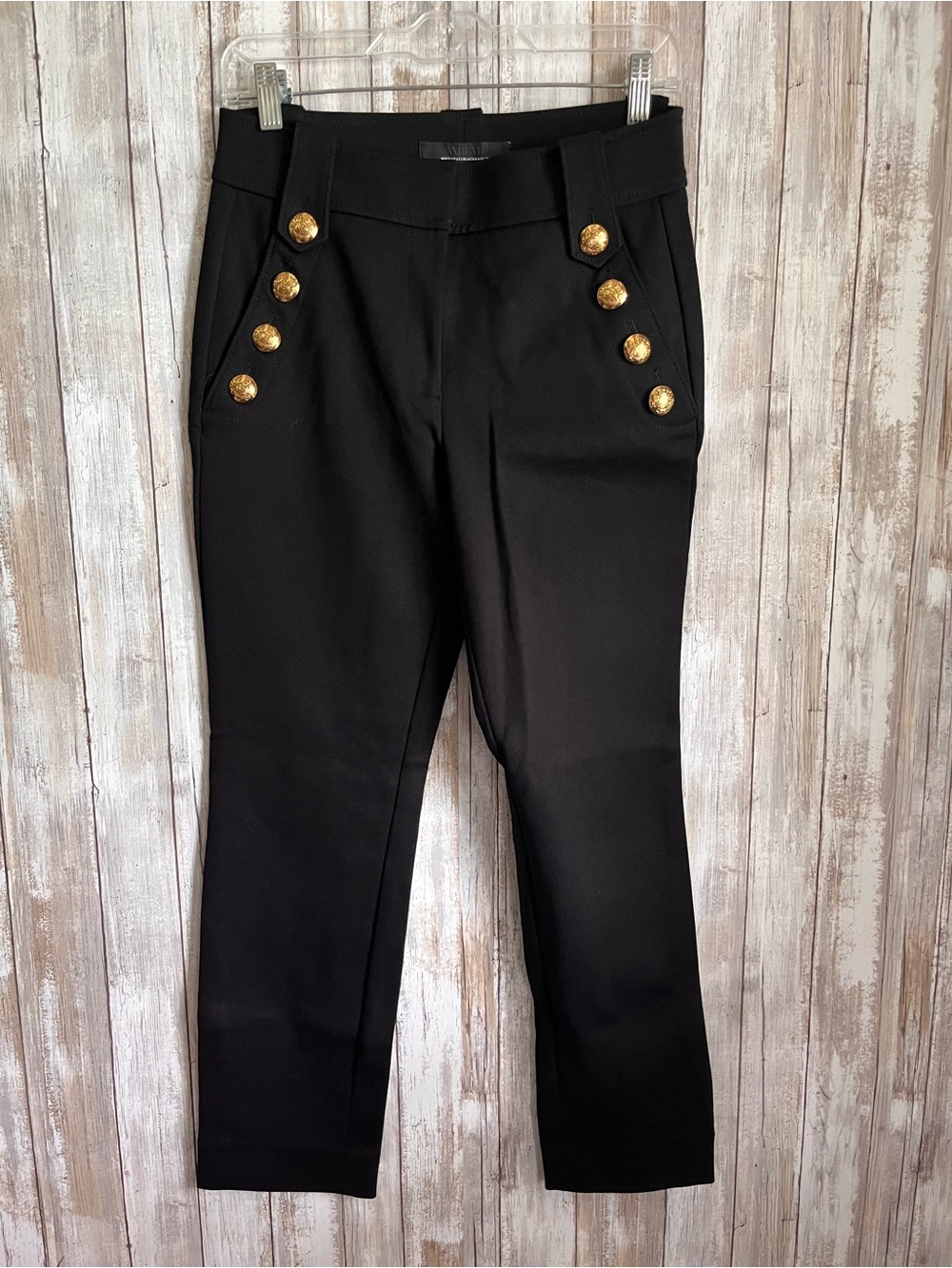 WHBM Jolie Luxe Stretch Black Gold Button Ankle Pants NWT Size 4 - Picture 2 of 7